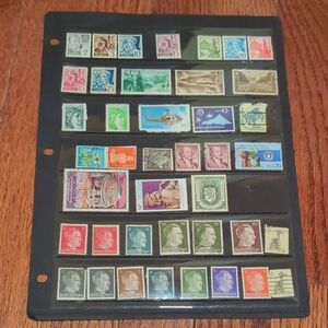 Vintage Stamp Collection on a Display Sheet German French Japanese